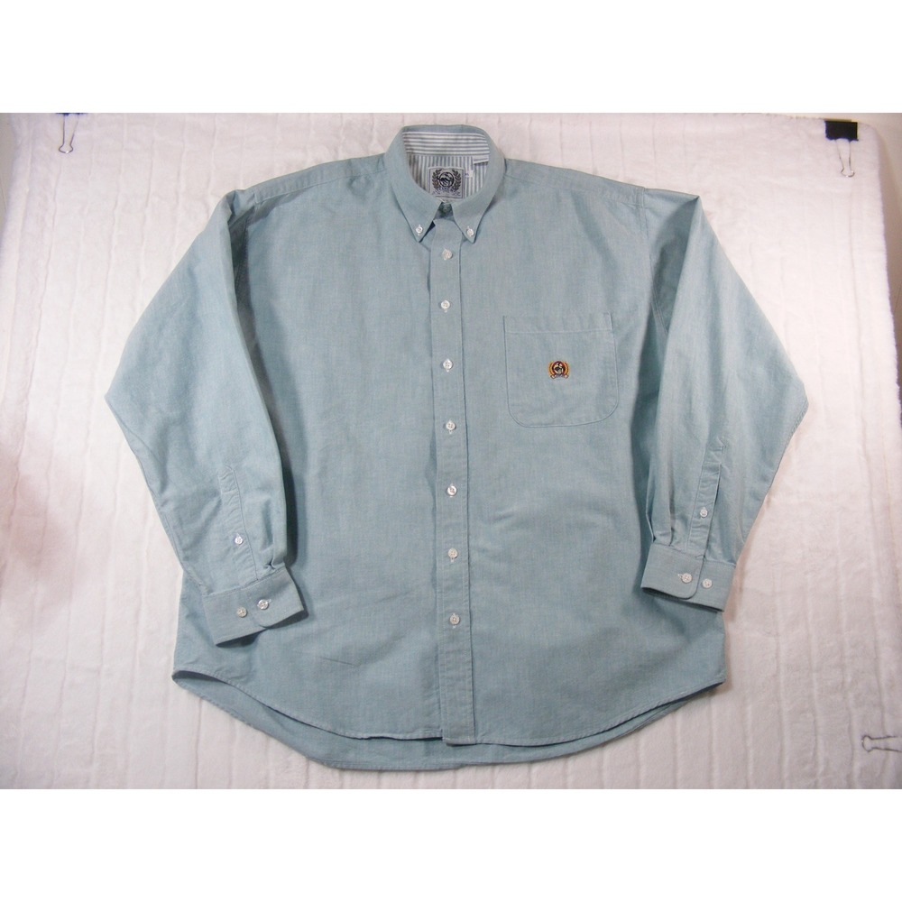 Cinch Button Down Shirt Mens XL Light Blue Excellent Cotton Western Oxford